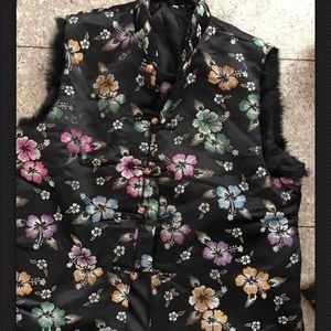 Asian Style Black Vest With Shiny Flowers
